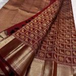 Majesty Maroon Pure Banarasi Silk Saree With Captivating Blouse Piece