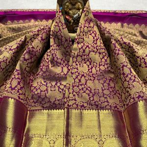 Rhapsodic Purple Pure Banarasi Silk Saree With Extraordinary Blouse Piece