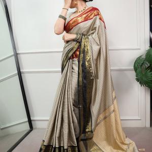 Lagniappe Grey Pure Banarasi Silk Saree With Deserving Blouse Piece