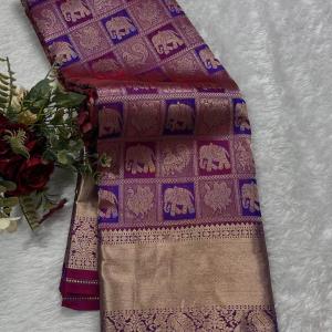Rhapsody Purple Soft Banarasi Silk Saree With Piquant Blouse Piece