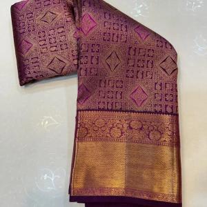 Lassitude Purple Pure Zari Weaving Banarasi Silk Saree With Demure Blouse Piece
