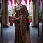 Unique Brown Pure Zari Weaving Banarasi Silk Saree With Jazzy Blouse Piece