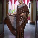Unique Brown Pure Zari Weaving Banarasi Silk Saree With Jazzy Blouse Piece