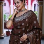 Unique Brown Pure Zari Weaving Banarasi Silk Saree With Jazzy Blouse Piece