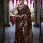 Unique Brown Pure Zari Weaving Banarasi Silk Saree With Jazzy Blouse Piece