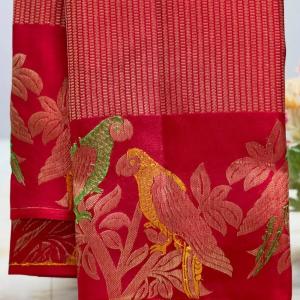 Surpassing Red Pure Zari Weaving Banarasi Silk Saree With Efflorescence Blouse Piece