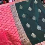 Redolent Dark Green Pure Zari Weaving Banarasi Silk Saree With Divine Blouse Piece