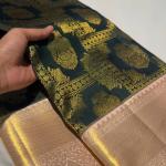 Profuse Dark Green Pure Zari Weaving Banarasi Silk Saree With Enchanting Blouse Piece