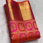 Susurrous Dark Pink Pure Zari Weaving Banarasi Silk Saree With Enticing Blouse Piece