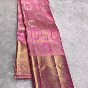 Skinny Pink Pure Zari Weaving Banarasi Silk Saree With Seraglio Blouse Piece