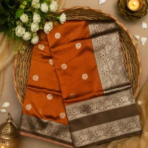 Splendiferous Orange Pure Banarasi Silk Saree With Jubilant Blouse Piece