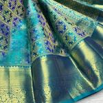Gossamer Firozi Pure Banarasi Silk Saree With Girlish Blouse Piece