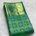 Staggering Parrot Pure Banarasi Silk Saree With Super classy Blouse Piece