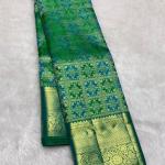 Staggering Parrot Pure Banarasi Silk Saree With Super classy Blouse Piece