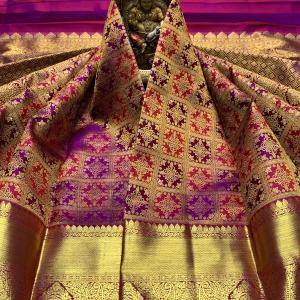 Stunning Purple Pure Banarasi Silk Saree With Evocative Blouse Piece