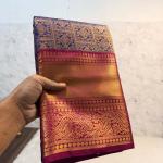 Pretty Navy Blue Pure Banarasi Silk Saree With Zephyr Blouse Piece