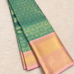 Ornate Sea Green Pure Banarasi Silk Saree With Enticing Blouse Piece