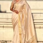 Proficient Beige Pure Zari Weaving Banarasi Silk Saree With Exuberant Blouse Piece