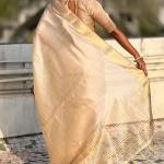 Proficient Beige Pure Zari Weaving Banarasi Silk Saree With Exuberant Blouse Piece