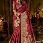 Tantalizing Maroon Pure Banarasi Silk Saree With Grandiose Blouse Piece