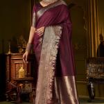 Scrupulous Wine Pure Banarasi Silk Saree With Opulent Blouse Piece