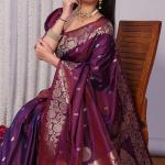 Forbearance Wine Soft Banarasi Silk Saree With Demanding Blouse Piece