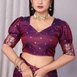 Forbearance Wine Soft Banarasi Silk Saree With Demanding Blouse Piece