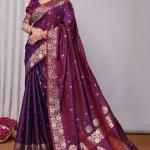 Forbearance Wine Soft Banarasi Silk Saree With Demanding Blouse Piece