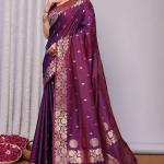 Forbearance Wine Soft Banarasi Silk Saree With Demanding Blouse Piece