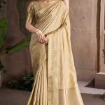 Prominent Beige Pure Zari Weaving Banarasi Silk Saree With Magnetic Blouse Piece