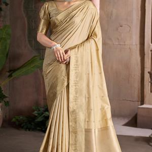 Prominent Beige Pure Zari Weaving Banarasi Silk Saree With Magnetic Blouse Piece