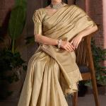Prominent Beige Pure Zari Weaving Banarasi Silk Saree With Magnetic Blouse Piece