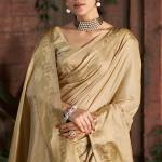 Prominent Beige Pure Zari Weaving Banarasi Silk Saree With Magnetic Blouse Piece