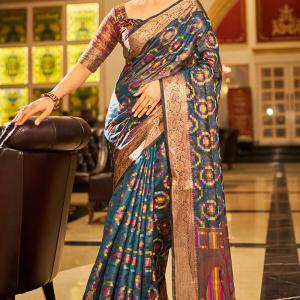 Super Classy Blue Organza Silk Saree With Diaphanous Blouse Piece