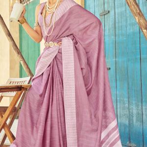 Rhapsody Lavender Lucknowi Silk Saree With Petrichor Blouse Piece