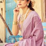 Rhapsody Lavender Lucknowi Silk Saree With Petrichor Blouse Piece