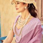 Rhapsody Lavender Lucknowi Silk Saree With Petrichor Blouse Piece