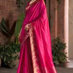 Eclat Dark Pink Pure Zari Weaving Banarasi Silk Saree With Jubilant Blouse Piece