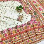Majesty Beige Nylon Dola Pashmina Saree With Innovative Blouse Piece