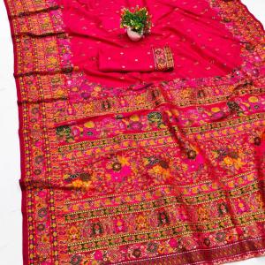 Winsome Dark Pink Nylon Dola Pashmina Saree With Evanescent Blouse Piece