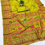 Ethnic Mehndi Nylon Dola Pashmina Saree With Quixotic Blouse Piece