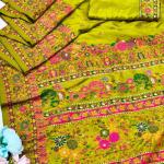 Ethnic Mehndi Nylon Dola Pashmina Saree With Quixotic Blouse Piece