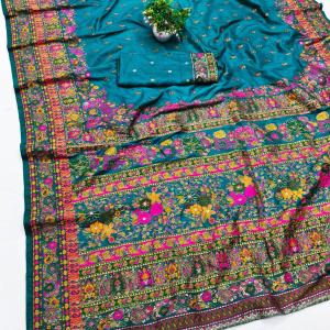 Pretty Rama Nylon Dola Pashmina Saree With Piquant Blouse Piece