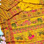 Grandiose Yellow Nylon Dola Pashmina Saree With Eclat Blouse Piece