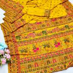 Grandiose Yellow Nylon Dola Pashmina Saree With Eclat Blouse Piece