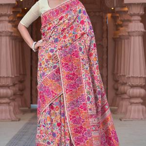 Divine Beige Pashmina Saree With Dulcet Blouse Piece