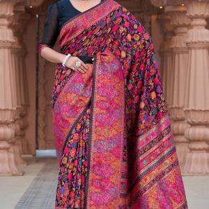 Mesmerising Black Pashmina Saree With Flaunt Blouse Piece