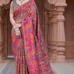 Proficient Grey Pashmina Saree With Elaborate Blouse Piece