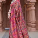 Proficient Grey Pashmina Saree With Elaborate Blouse Piece