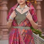 Proficient Grey Pashmina Saree With Elaborate Blouse Piece